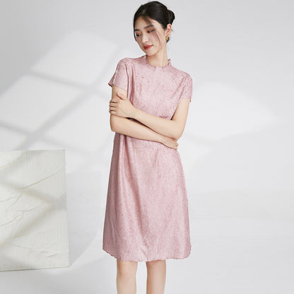 Factory direct sales dress women's loose casual short-sleeved medium and long flat pleated simple versatile pleated skirt