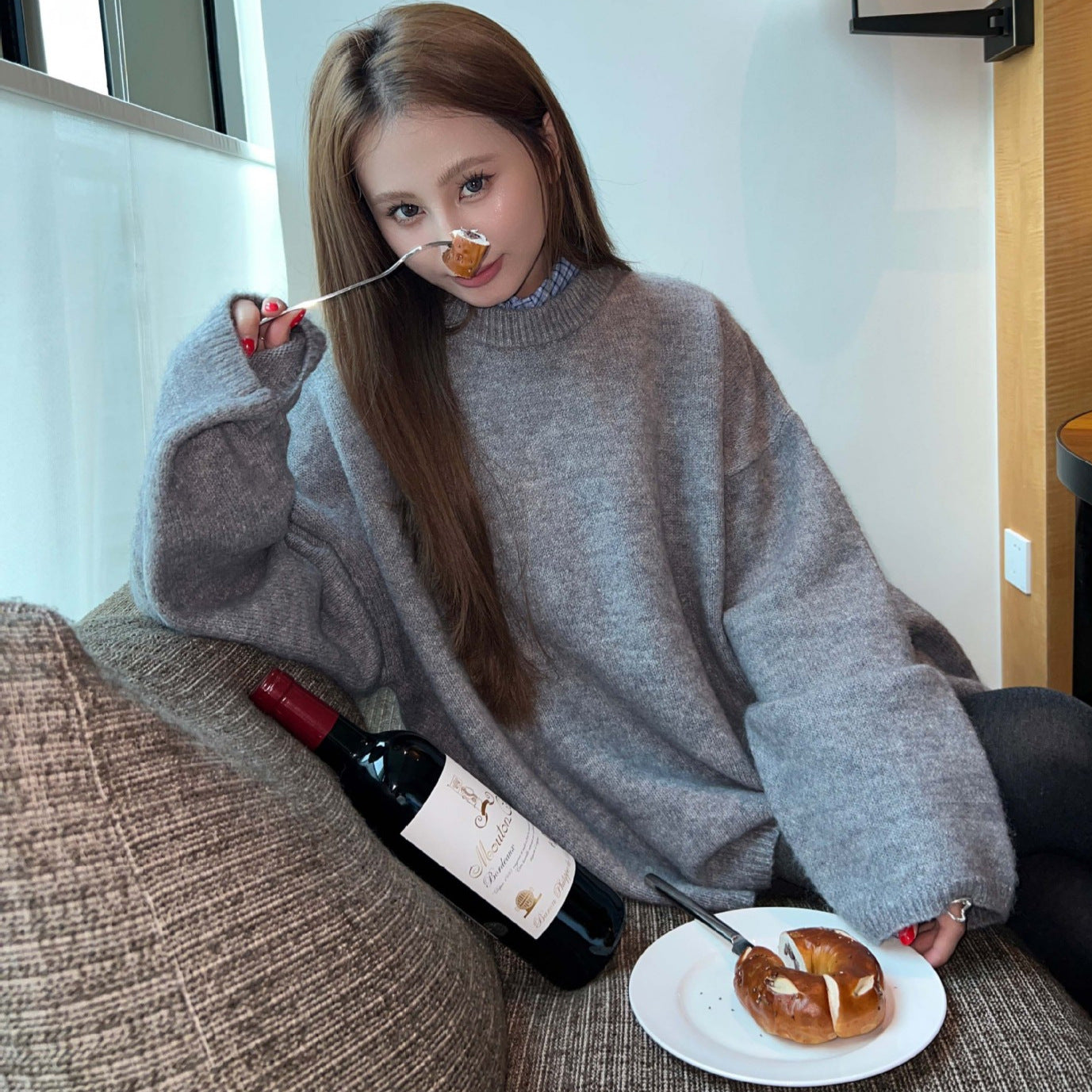 qgtao  New Autumn and Winter Loose Skin-Friendly Solid Color round Neck Knitted Lazy Outer Wear Pullover Thickened Soft Glutinous Sweater for Women