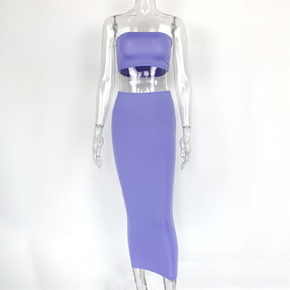 qgtao dress to impress outfits 2024 New Women's Sexy Chest-Wrapped Navel Two-Piece Street Tight Skirt Suit Summer