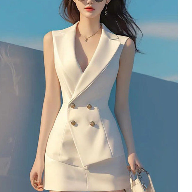 Summer small beautiful fashionable women's clothing fashionable Popular style fragrant style professional white suit vest shorts suit