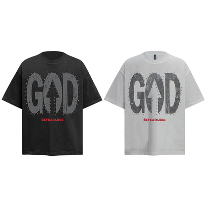 2025 6095 2025n street 2025 summer retro letter bead print design high-end men's loose short-sleeved T-shirt