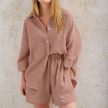 2025 Spring popular new women's clothing shirt shorts two-piece set commuting temperament small fragrant style pure cotton fashion suit women