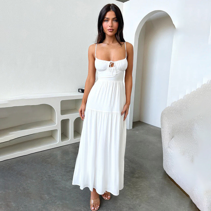 qgtao summer outfits inspo  Summer New Lace-up Waist Dress Style Strap Backless a Swing Holiday Dress Women's Clothing