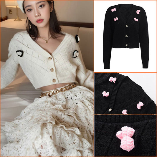 Chen Turin same V-neck knitted cardigan short fashion women's clothing  new autumn and winter diamond sweater jacket women