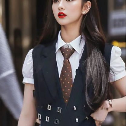 design sense niche metal buckle vest vest women's autumn clothing casual simple vest jacket short K7126