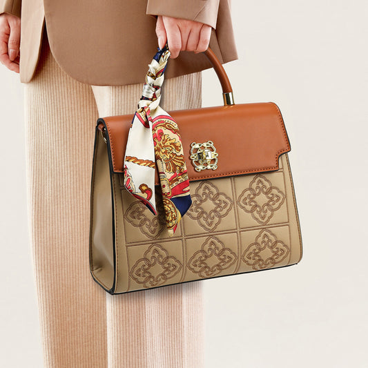 2025 Handbag National Style Embroidery Texture Women's Bag Large Capacity Fashion Contrast Color Shoulder Bag Casual Temperament Bag Can Be Crossbody