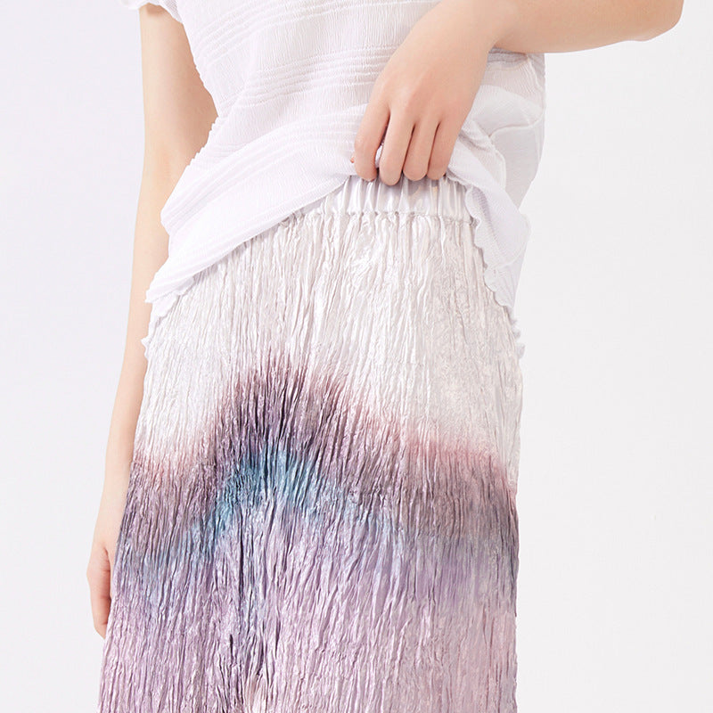 Folded skirt women's summer new spot wholesale high waist three house gradual change fishtail skirt swing long pleated skirt