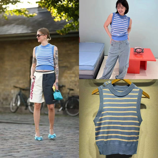 2025 Nordic GA autumn and winter new knitted vest wear striped cashmere blend round neck ribbed v-neck knitted vest