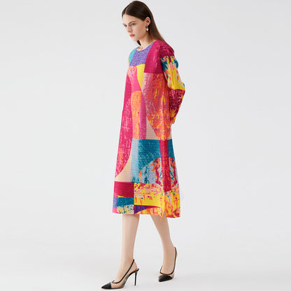 Miyake new dress loose and thin 2025 spring and autumn new temperament Muse personalized painted printed skirt