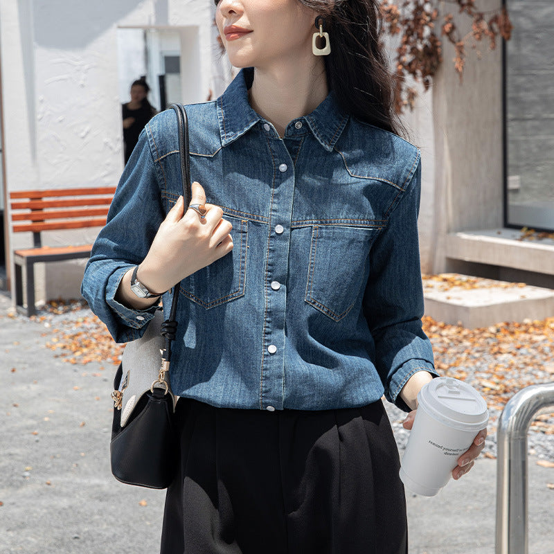 Real shot "stacked wear more fashionable" environmentally friendly washing water,  blogger retro denim shirt women's jacket 2025 spring wear