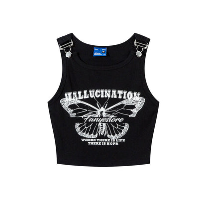qgtao 2000s fashion Tkpa American Hot Girl Style U-Neck Camisole Women's Summer Butterfly Patch Embroidered Retro Vest