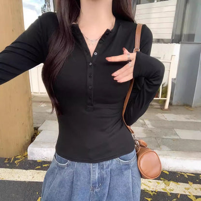 qgtao 2000s fashion Autumn and Winter New American Fashion Retro Niche V-neck Long Sleeve Inner and Outer Wear Bottoming Shirt Slim Slimming Top for Women