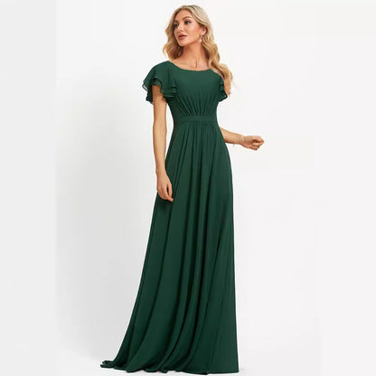2025banquet evening dress  spring new   V-neck solid color temperament long dress