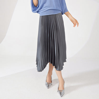 fashion pleated skirt women's high sense solid color loose pendulum irregular versatile skirt a word women's drape