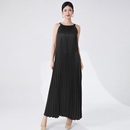 Neck dress women's high-end temperament sleeveless sexy vacation style elegant loose Popular style dress long dress
