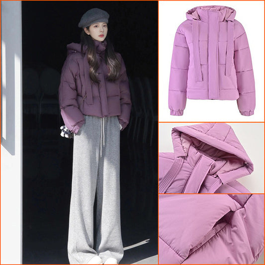 winter Korean style fashion hooded fashion short purple high-end thickened cotton-padded coat women's LY533
