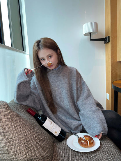 qgtao  New Autumn and Winter Loose Skin-Friendly Solid Color round Neck Knitted Lazy Outer Wear Pullover Thickened Soft Glutinous Sweater for Women