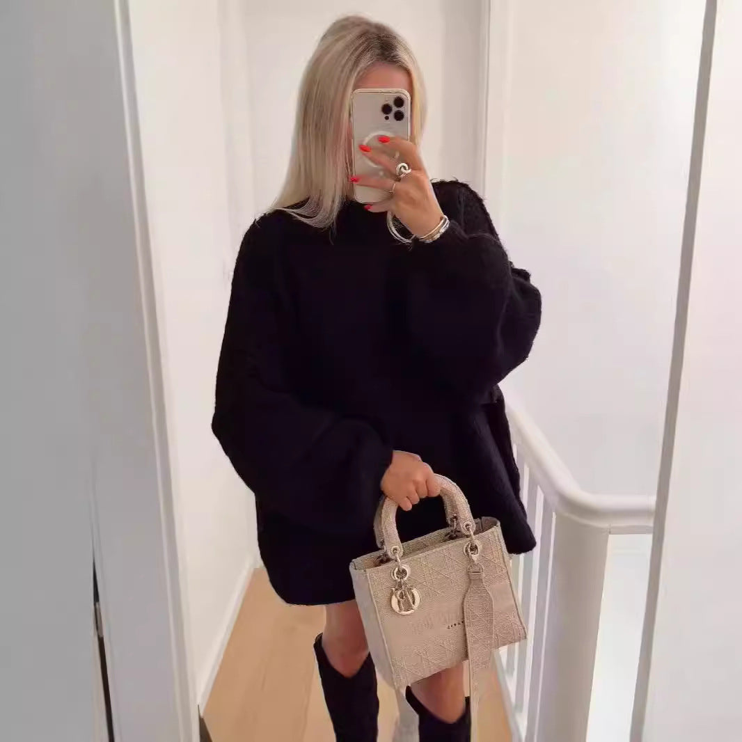qgtao  fashion Autumn and Winter New Loose Half Turtleneck Commuter Style Fake Reverse Wear Knitted Pullover Solid Color Sweater for Women