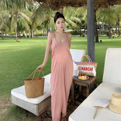 2025 Design sense, niche backless neck dress, socialite temperament, suspender long dress, Dali Erhai photo vacation dress