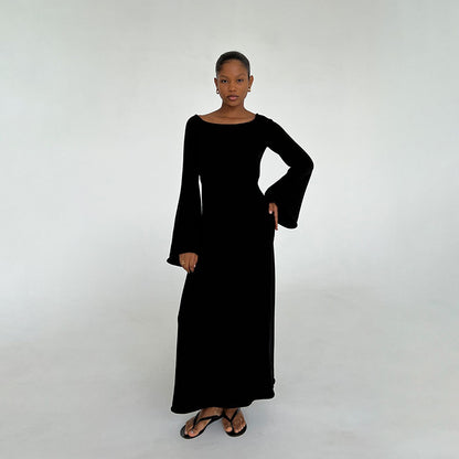 2025 new sexy backless dress for women, New horn sleeves loose beach vacation dress for women