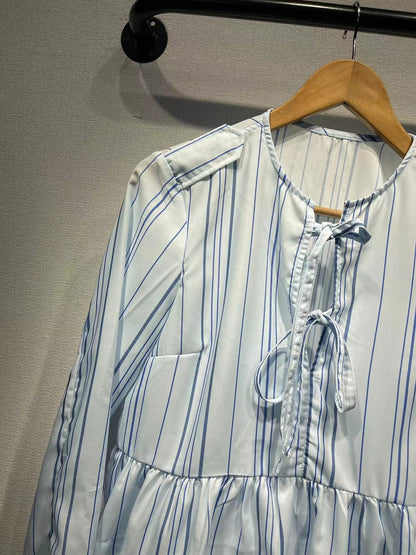 2025 popular Spring and Autumn new women's clothing, one hair delivery, classic blue striped long-sleeved shirt, small fresh and versatile women's shirt