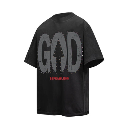 2025 6095 2025n street 2025 summer retro letter bead print design high-end men's loose short-sleeved T-shirt