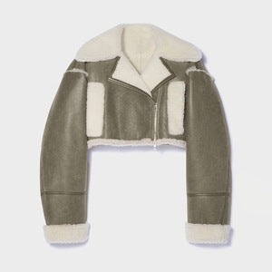 qgtao dti outfits Fashionable Short Woolen Coat 2024 Spring New Lapel Long Sleeve Zipper Women's Warm Lamb Wool Top