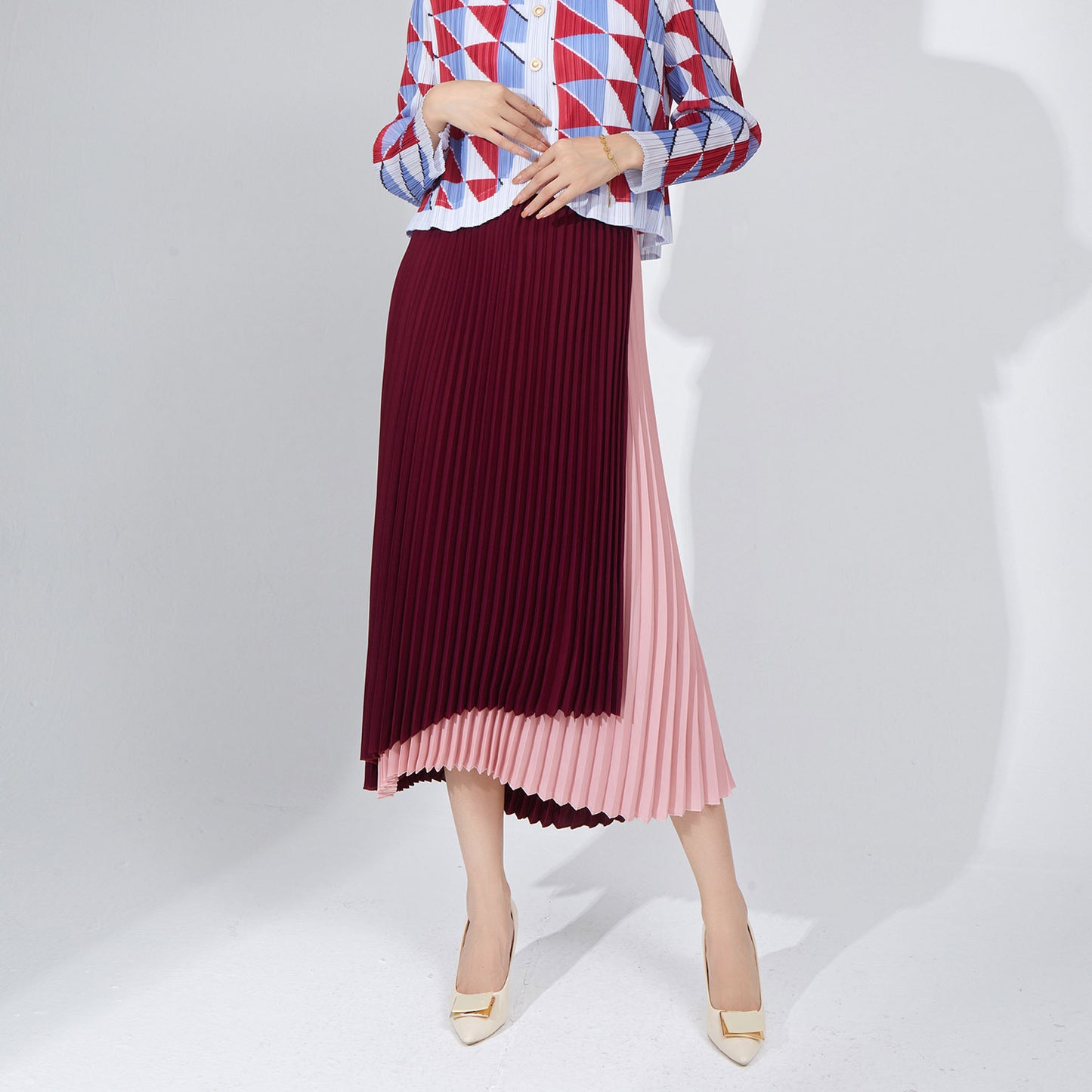 High waist and thin pleated skirt skirt medium and long spring and summer women's clothing new irregular design A-shaped skirt skirt