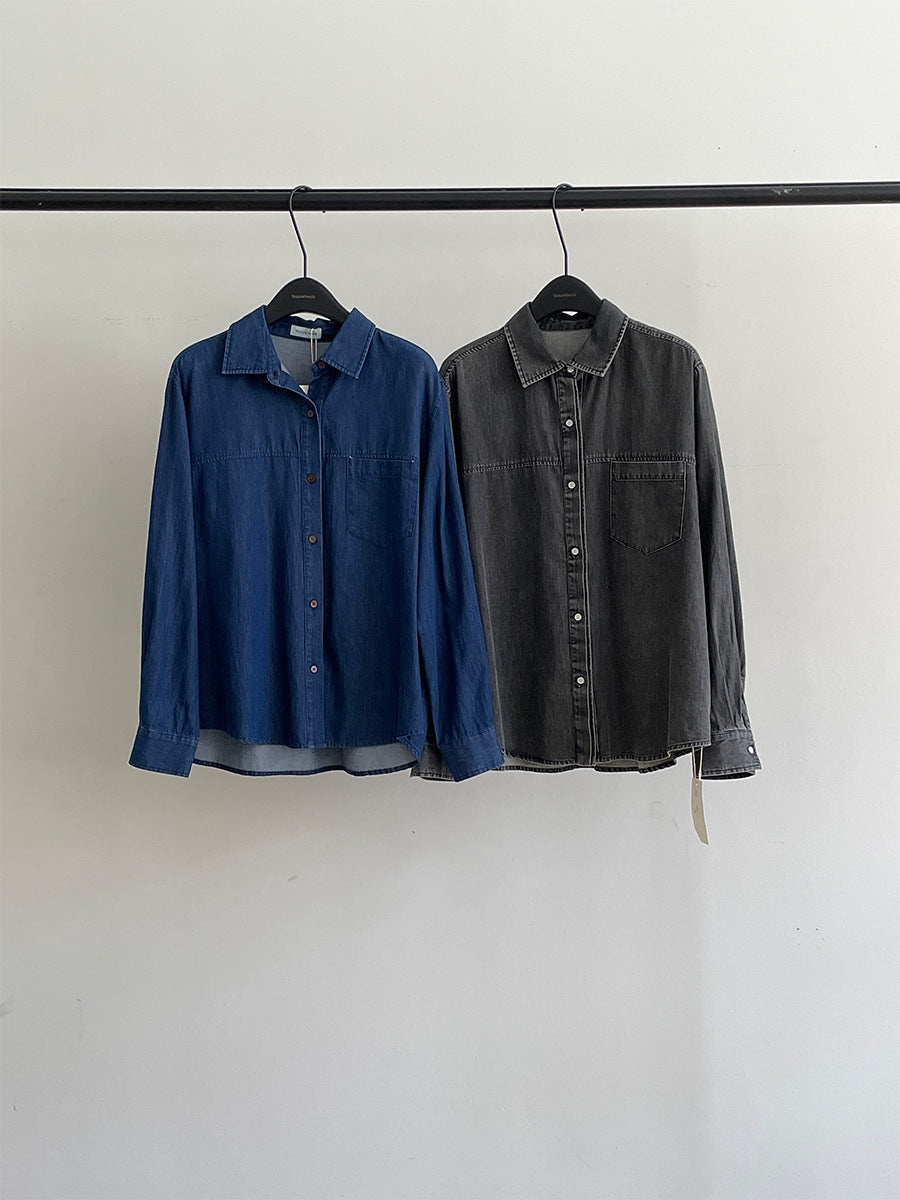 qgtao 2000s fashion Autumn New Simple Retro Style Distressed Loose All-Match Denim Shirt 2090