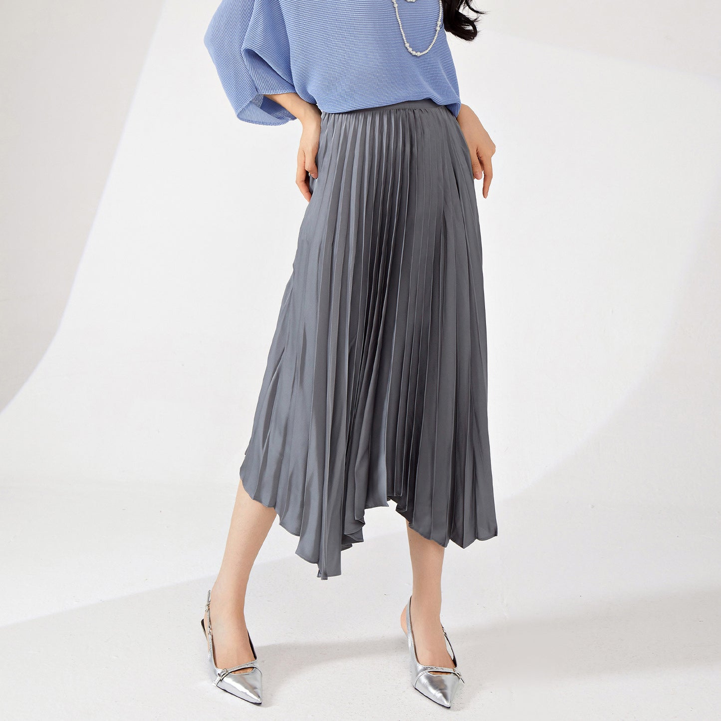 fashion pleated skirt women's high sense solid color loose pendulum irregular versatile skirt a word women's drape