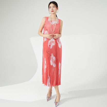 dress women's summer hot sale new vest skirt fashion printing lace-up thin temperament medium and long dress