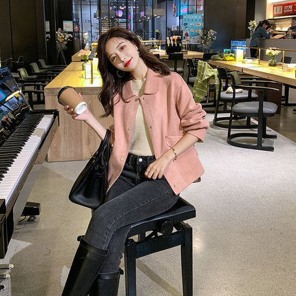 Small suede short coat women's 2025 spring clothes new fashion small fragrance double-sided Ni Korean version loose coat