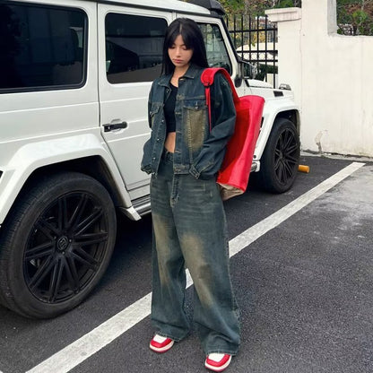 qgtao y2k Spring and Autumn New Jeans Women's American Retro Loose Wide-Leg Pants Denim Casual Fashion Trousers