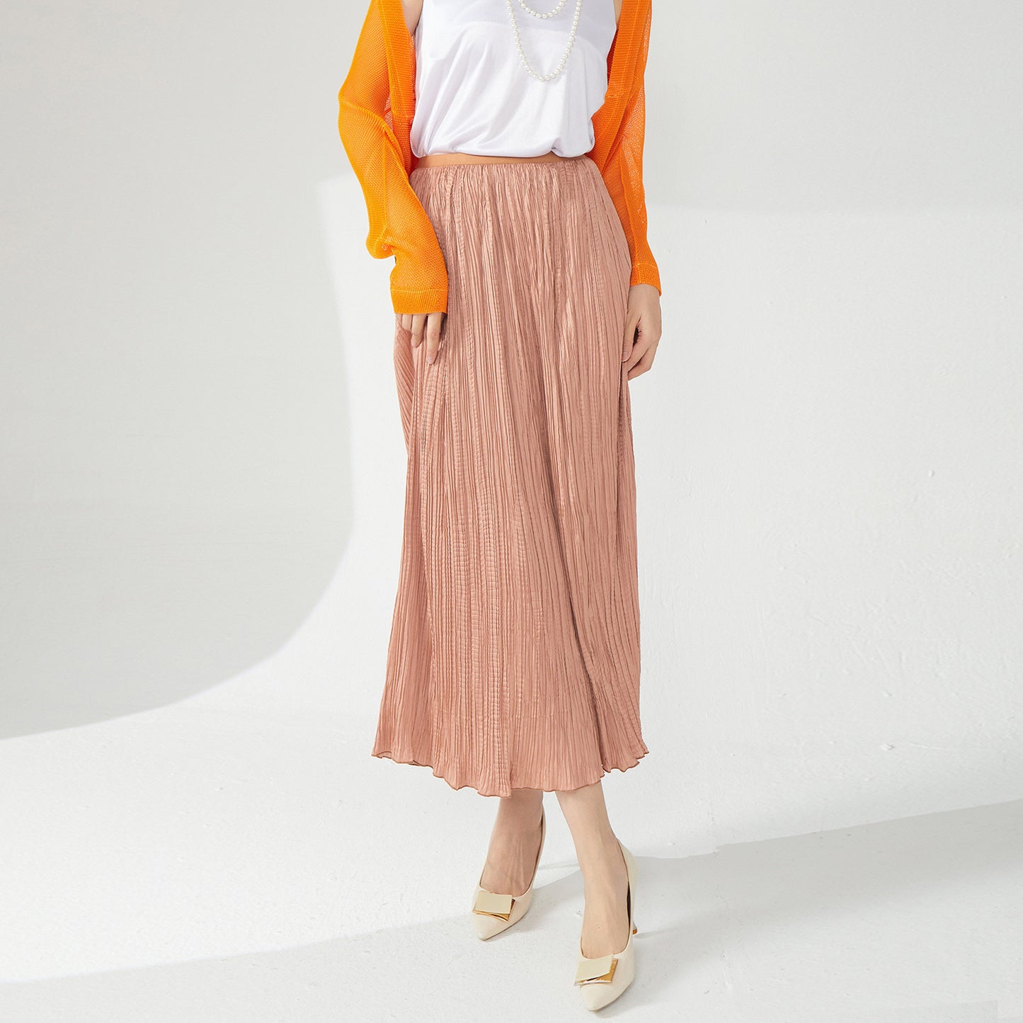 style skirt women's new fashion ins trendy solid color simple and versatile pleated medium and long straight skirt