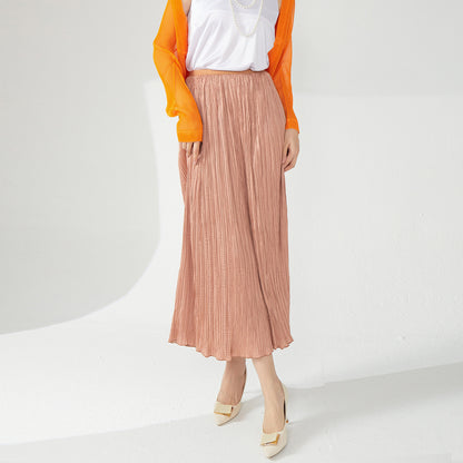 style skirt women's new fashion ins trendy solid color simple and versatile pleated medium and long straight skirt