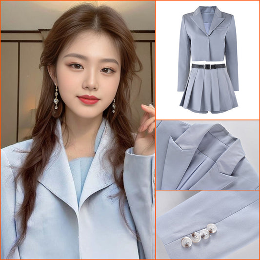 Autumn and winter new small fashion college style suit long-sleeved blazer pleated skirt two-piece set K8082