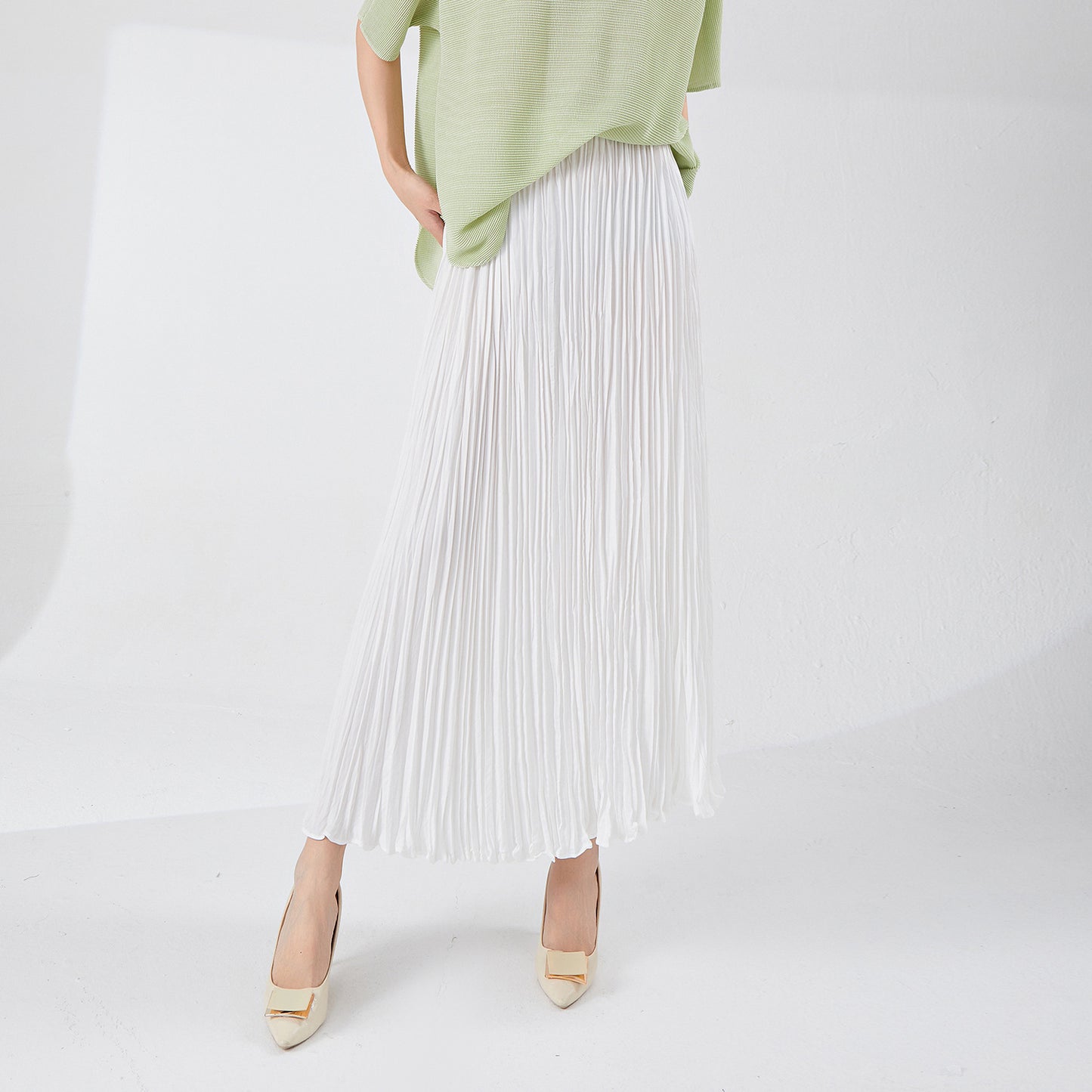 Pleated skirt summer high-end versatile new drop elastic waist a-shaped skirt loose big swing skirt