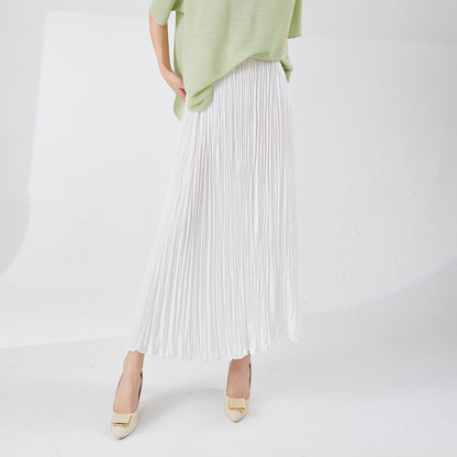 Pleated skirt summer high-end versatile new drop elastic waist a-shaped skirt loose big swing skirt