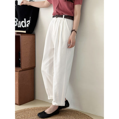 2025 2025 spring Harlan pants thin black elastic waist straight pants women's nine-point suit pants casual pants 1015