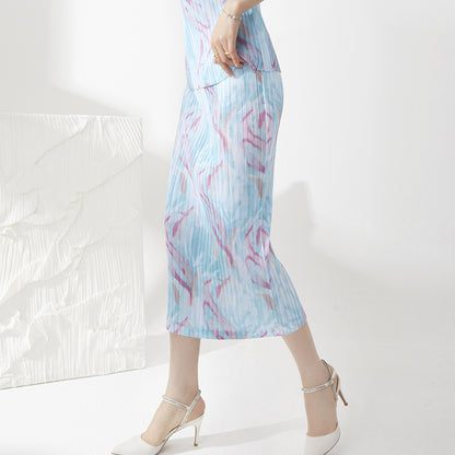 Side split pleated skirt women's summer new high waist drape versatile straight long hip skirt slim fit