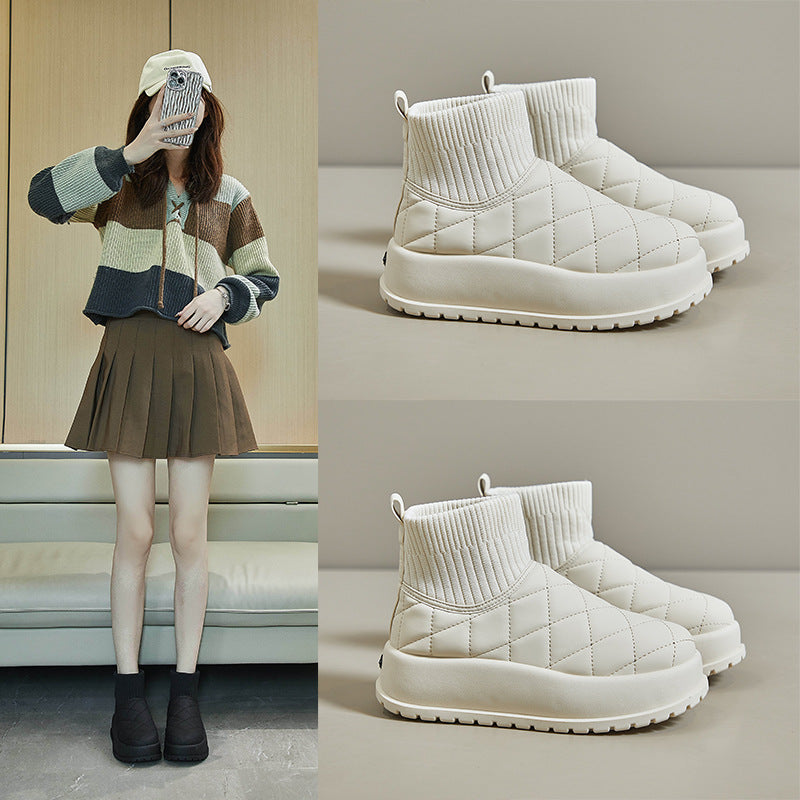 Fleece high-top snow boots women's popular winter new student ins tide Korean version warm casual cotton shoes MX7801