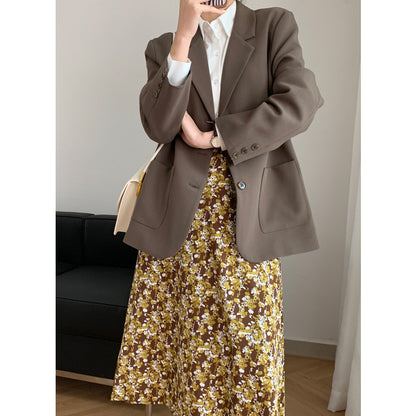 2025 popular autumn solid color blazer female Mori big pocket loose Hong Kong style Korean version suit top 102-1
