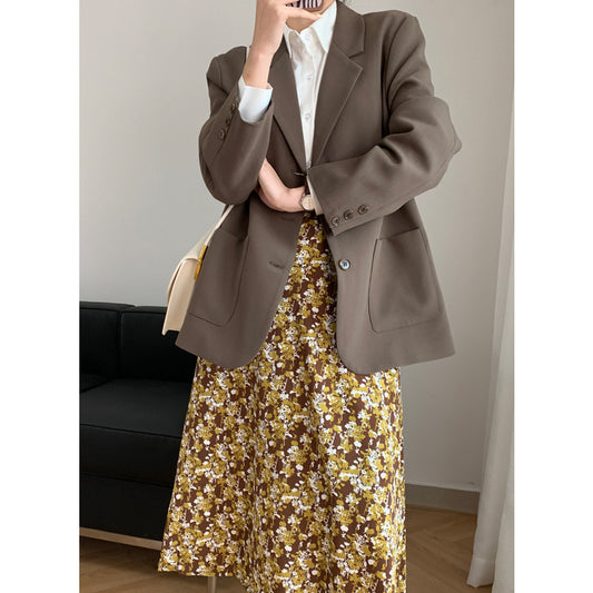 2025 popular autumn solid color blazer female Mori big pocket loose Hong Kong style Korean version suit top 102-1