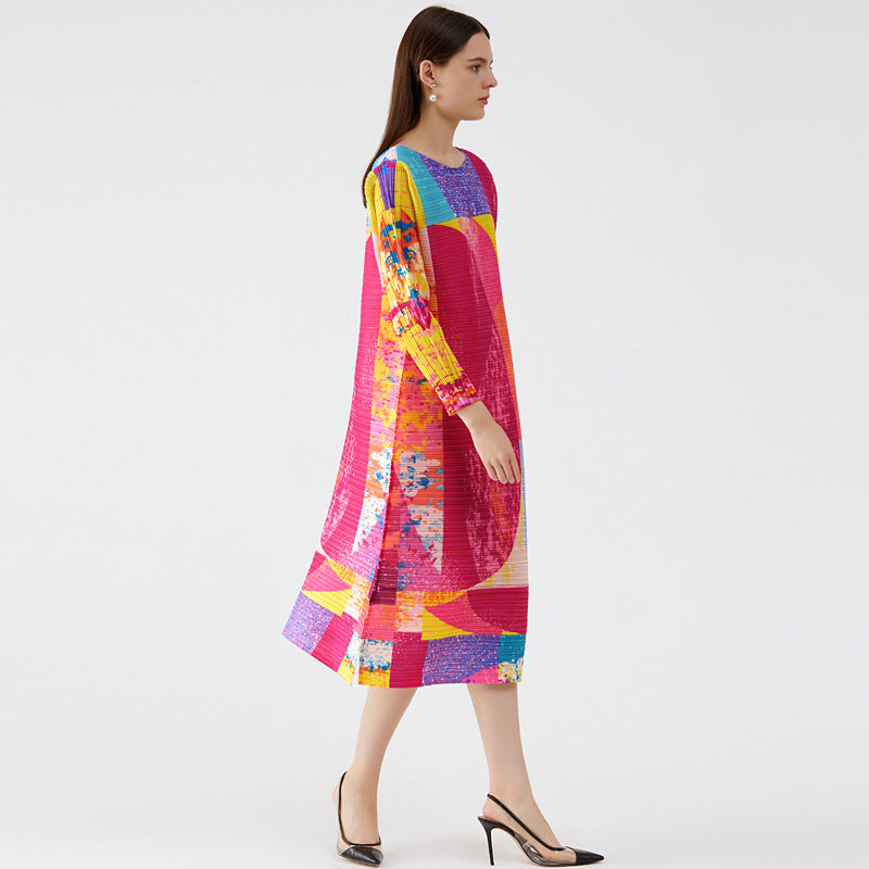 Miyake new dress loose and thin 2025 spring and autumn new temperament Muse personalized painted printed skirt