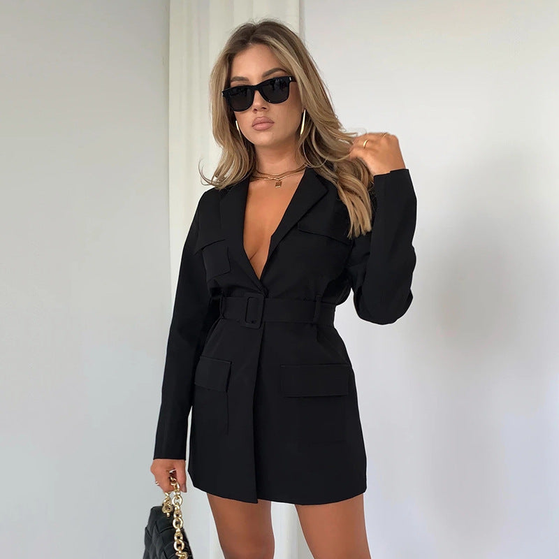 2025  spring and summer Popular trade new medium and long suit cardigan with lapel collar long sleeve large size women's clothing  style hot sale