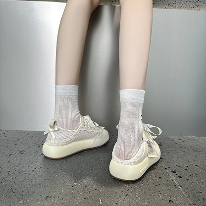 2025 Little white shoes women's popular new summer leather breathable mesh muffin casual shoes show small platform shoes
