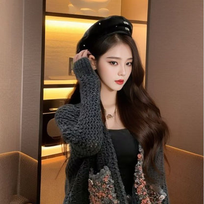 Loose lazy wind knitted cardigan jacket women's autumn  new burgundy Japanese soft waxy outerwear sweater