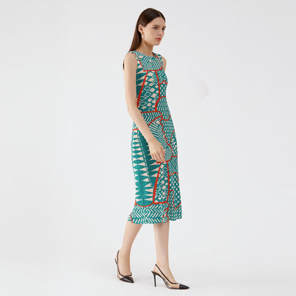 2025 summer new niche personality geometric women's clothing medium and long slim temperament Miyake bottoming dress women's models