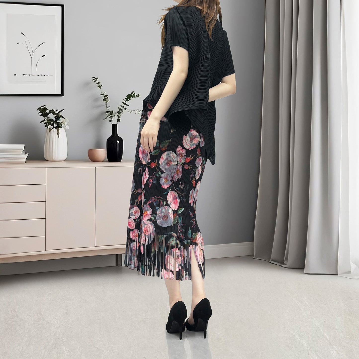 recommends fashion suit women's clothing summer fashion temperament commuting black printing versatile two-piece set