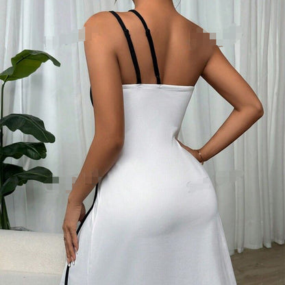qgtao dress to impress outfits 2024 Autumn New Women's Black Stitching One-Shoulder Sling A- line Backless Dress for Women